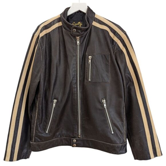 VTG Scully Leather Mens Charcoal Sanded Calf Cafe Racer Racing Biker Jacket Sz S - Picture 1 of 10